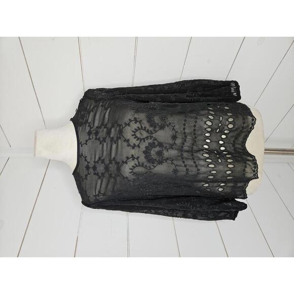 J Crew XS black sheer embroidered 3/4 sleeve blouse - Picture 1 of 4